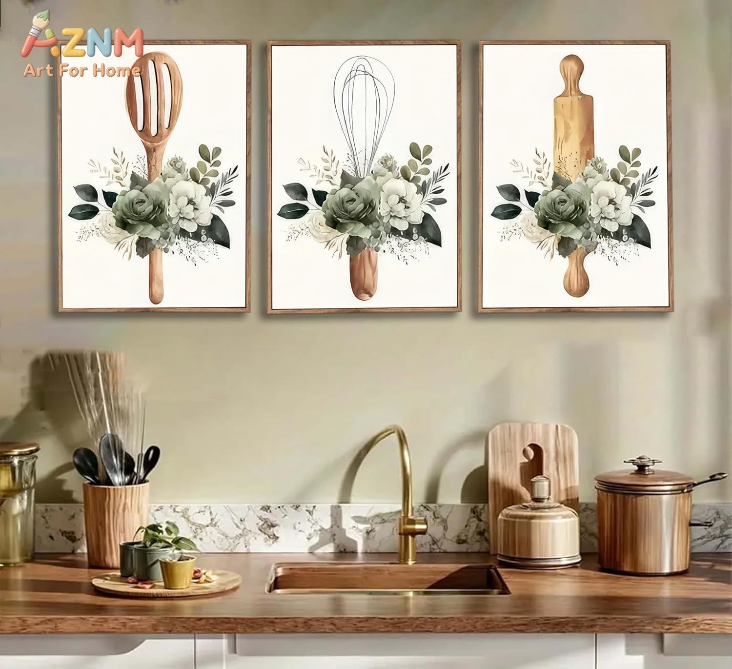Home Cooking Oil - AZNM Kitchen Utensils Floral Canvas Wall
