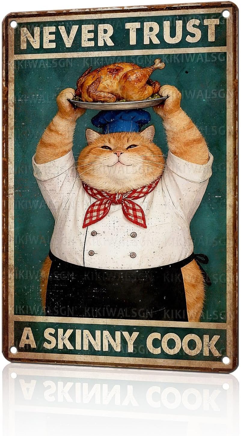 Home Cooking In - KIKIWALSGN Metal Cat Vintage Tin Signs