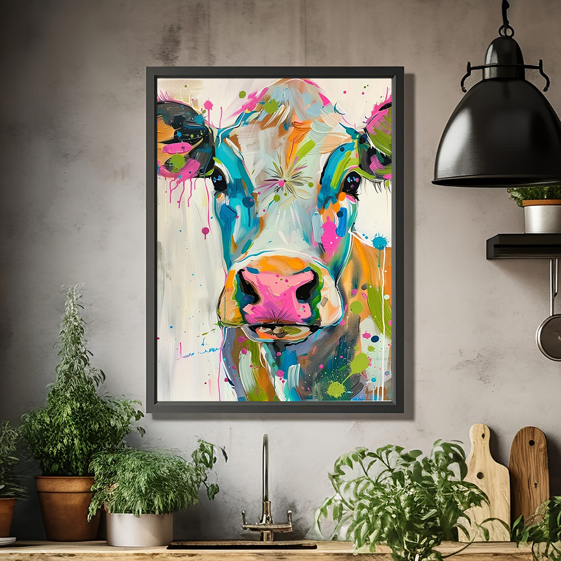 Colorful Cow Canvas Art Print  - Home Cooking Oil บทวิจารณ์และราคา