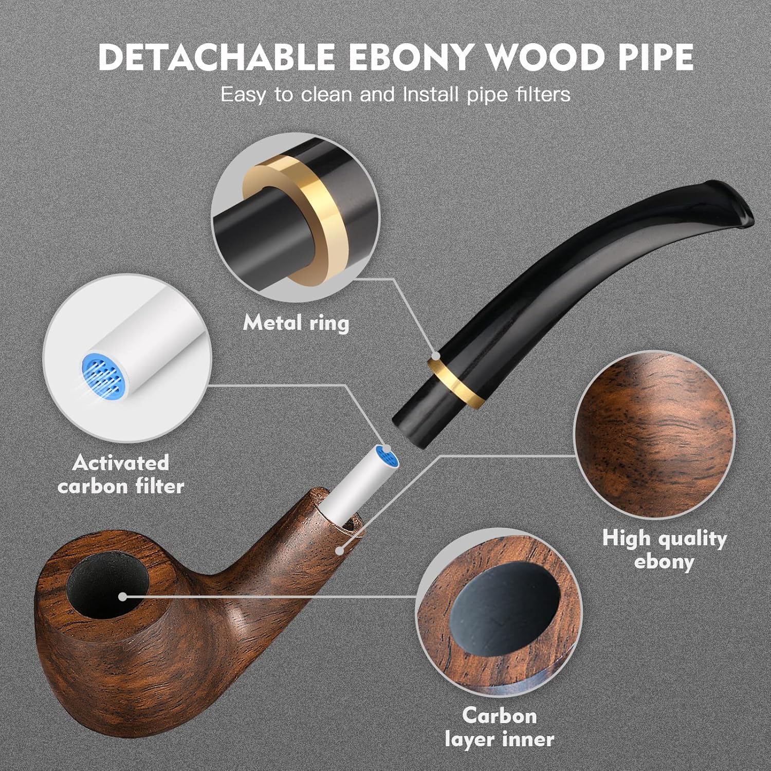 Tobacco Pipe Handmade Ebony Wo - Smoker Box Wood Chip บทวิจารณ์และราคา