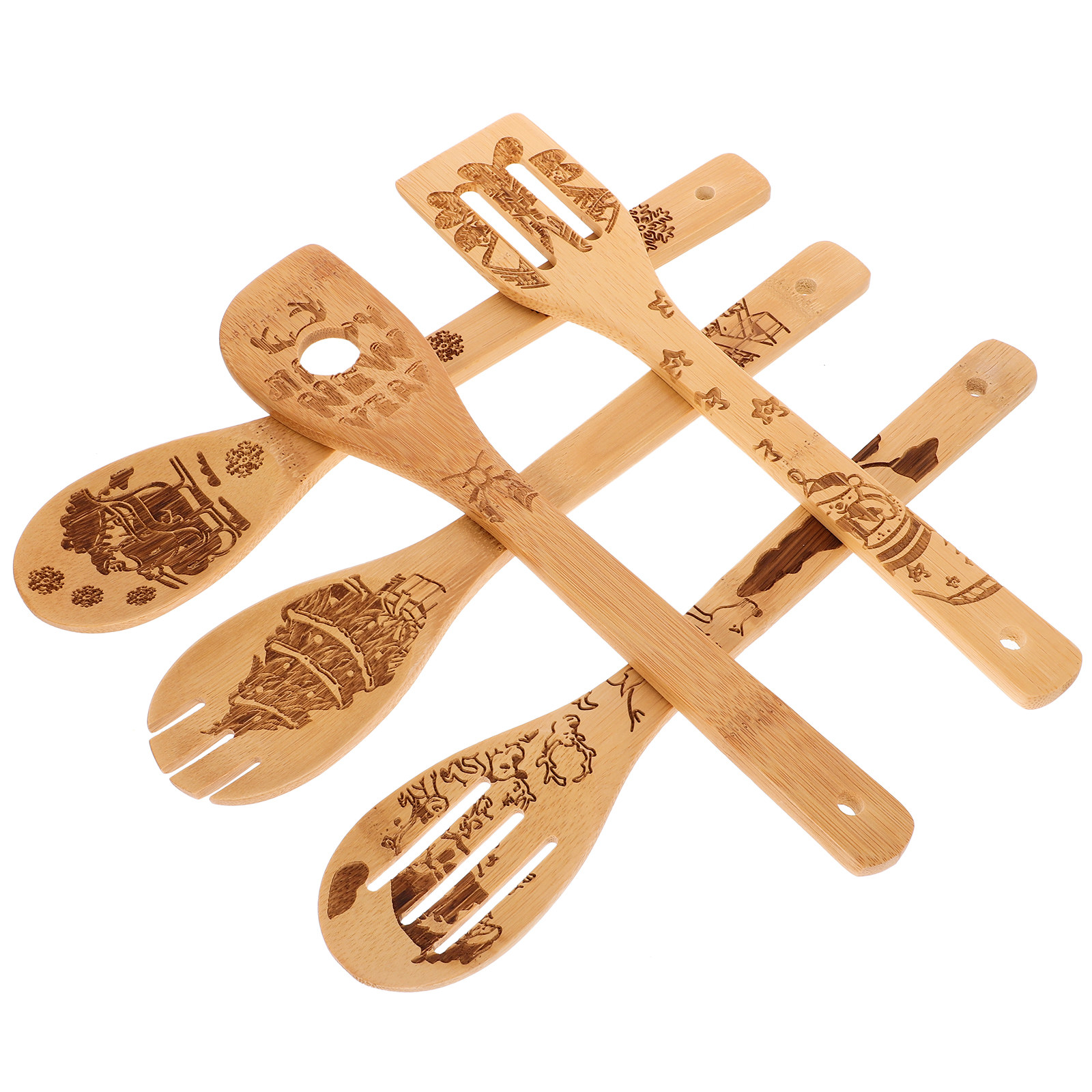 5 Pieces Wooden Spoon Set Bamb - Home Cooking Utensil Set บทวิจารณ์และราคา