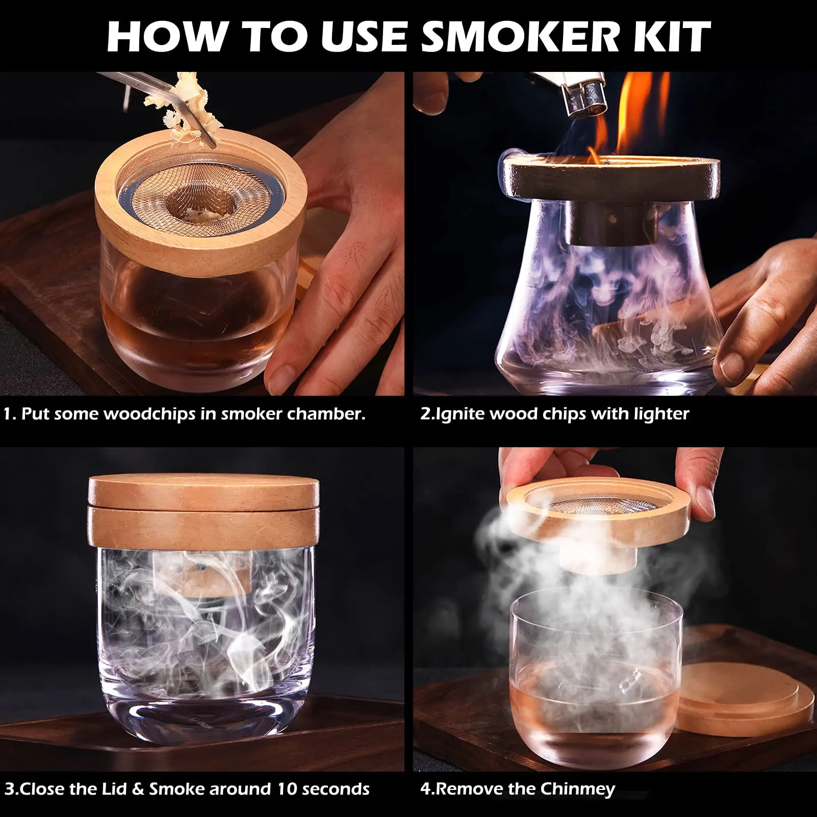 Cocktail Smoker Set Bar Wooden - Smoker Box Wood Chip บทวิจารณ์และราคา